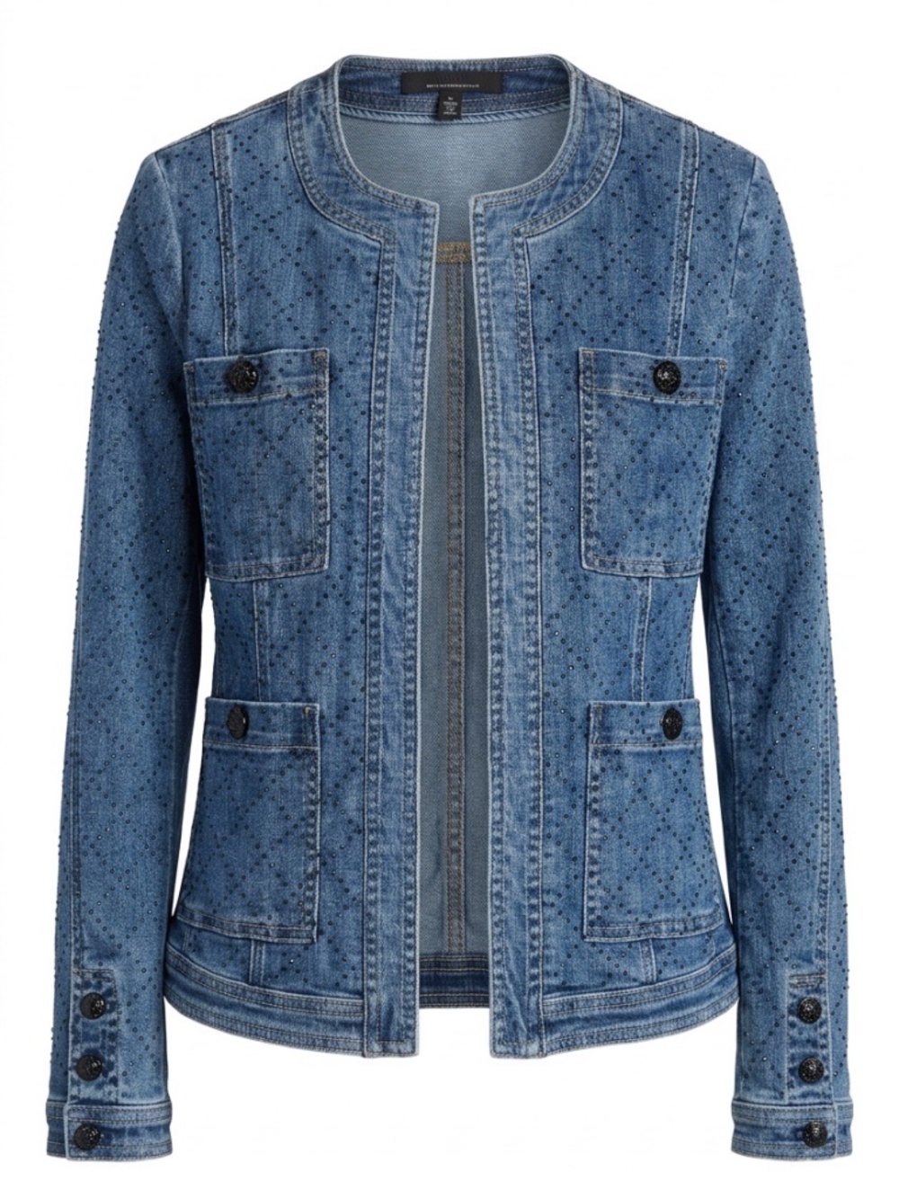White House Black Market Hillary Heatset Embellished Denim Jacket - size 6